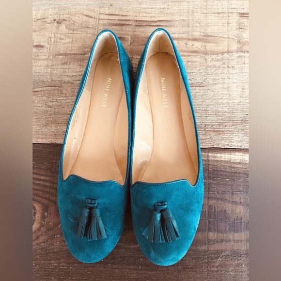 Nine West Shoes - Nine West Teal Blue Suede Loafer Flats with Tassels | Women’s 9.5